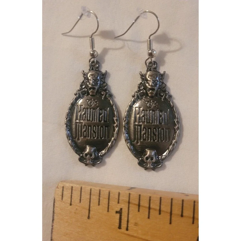 Haunted Mansion Inspired Dangle French Wire Hook Earrings Silver Tone